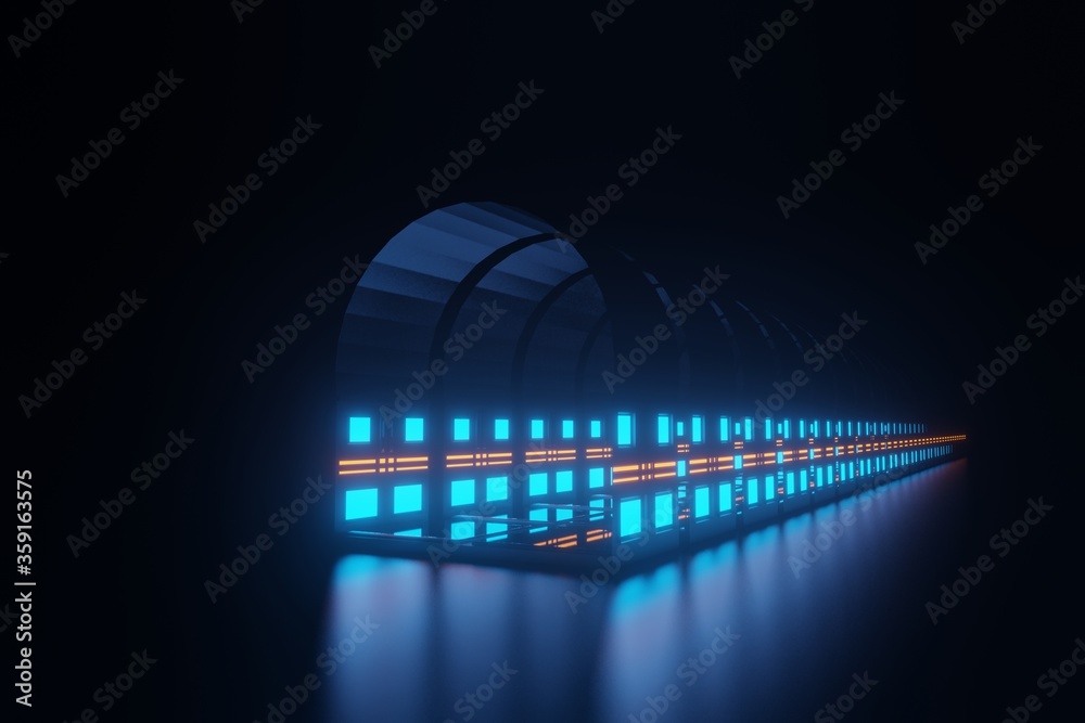 empty dark interior room with glowing triangle 3D Rendering Illustration 