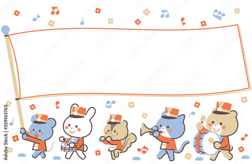 Fototapeta premium Animal marching band Marching Flag Character Frame / Four Colors