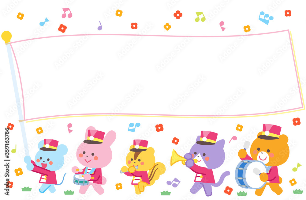 Animal marching band Marching Flag Character Frame Animal marching band Marching Flag Character Frame