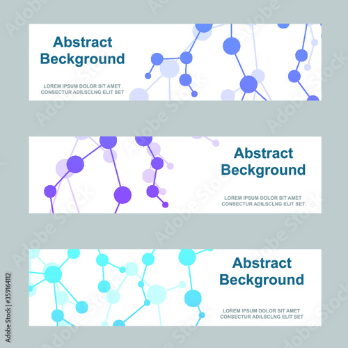 Horizontal banners with abstract molecules design. Vector illustration. Atoms. Medical background for banner or flyer.