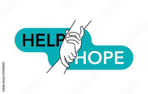 Help and hope isolated vector concept - drawn outline helping hands - benevolence charity illustration