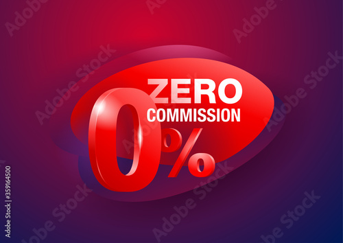 Zero percent commission banner - 0 on colorful abstract background - vector promo poster element