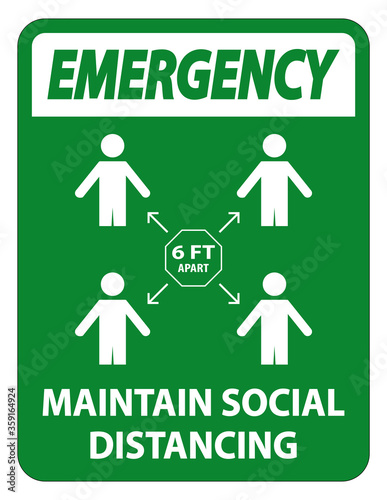 Emergency Maintain social distancing, stay 6ft apart sign,coronavirus COVID-19 Sign Isolate On White Background,Vector Illustration EPS.10