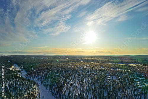 Sunset in winter in Finnish Lapland