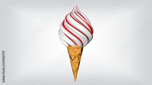 Ice cream with waffle cone.  3D rendering.