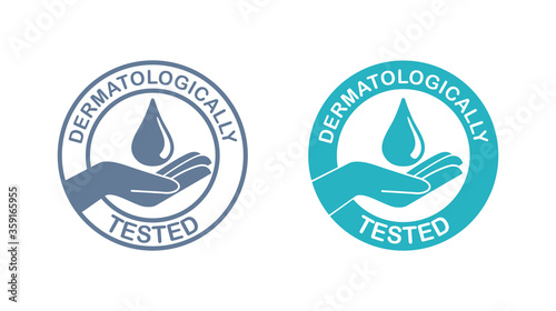 Dermatologically tested stamp - hand and liquid drop of gel of cream - isolated vector emblem for cosmetics pacaking photo