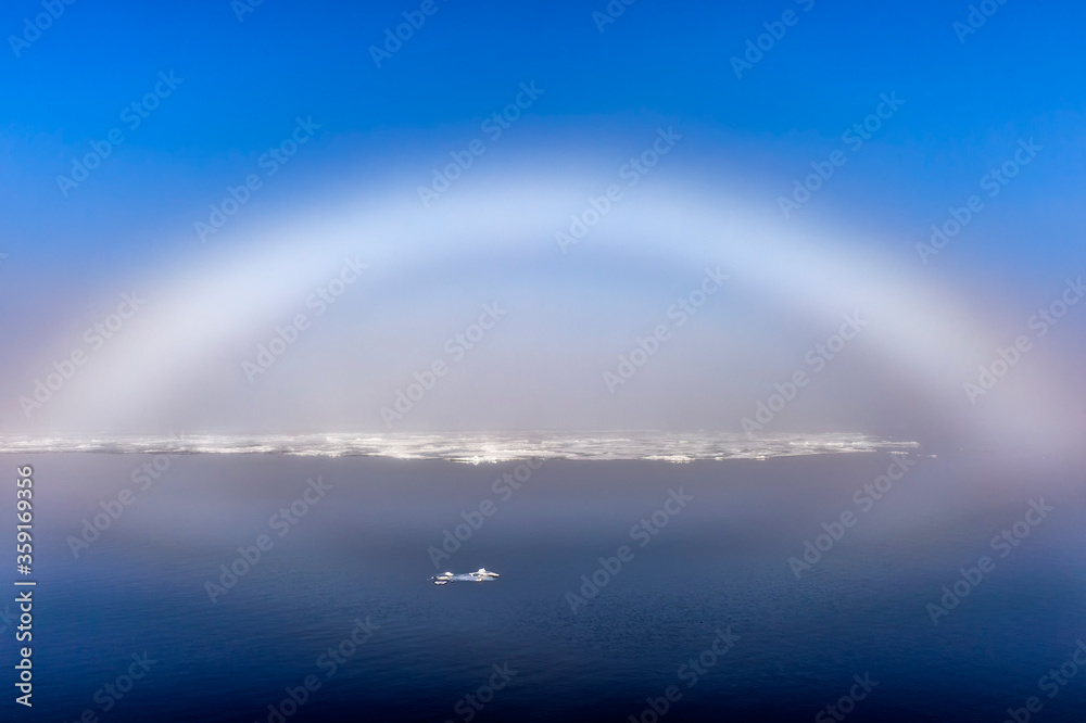 White Rainbow over the ice, Arctic Ocean 81°North, Svalbard archipelago, Norway, Europe