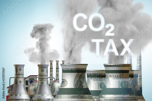 Foto Carbon tax concept with industrial plant - 3d rendering