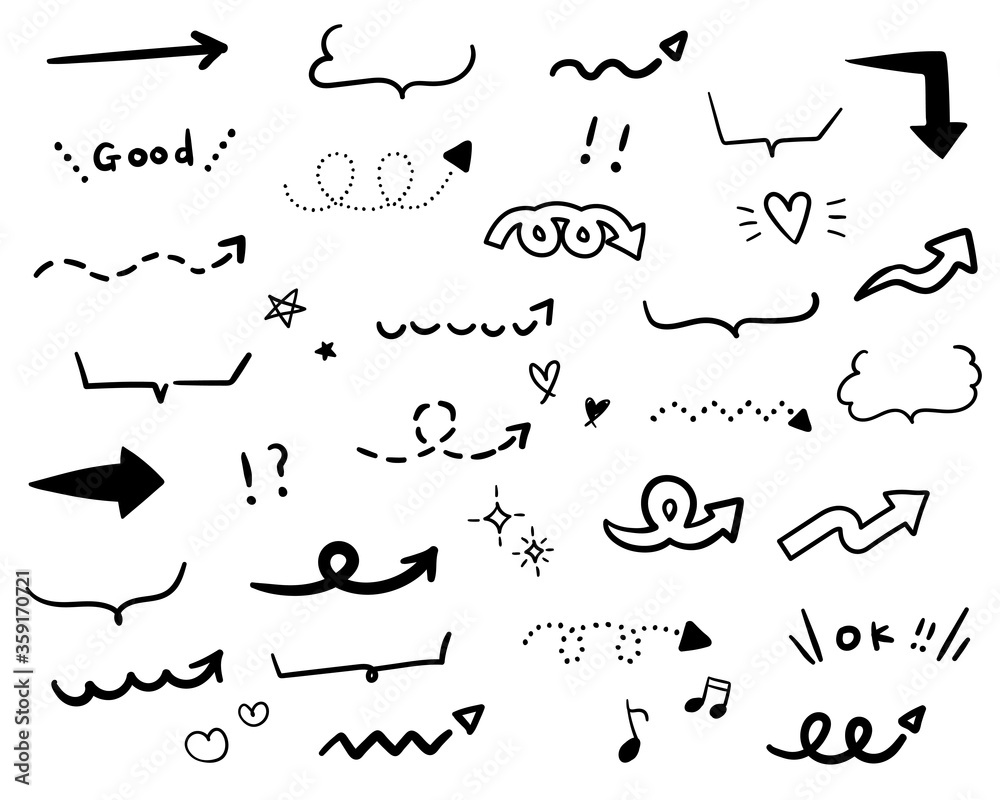 手書きの矢印のイラストのセット/シンプル/かわいい/おしゃれ 手書きの矢印のイラストのセット/シンプル/かわいい/おしゃれ