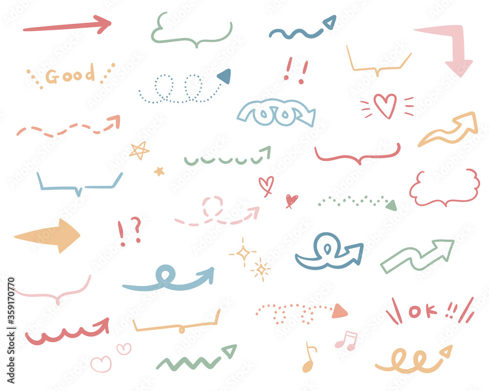 Obraz premium 手書きの矢印のイラストのセット/シンプル/かわいい/おしゃれ