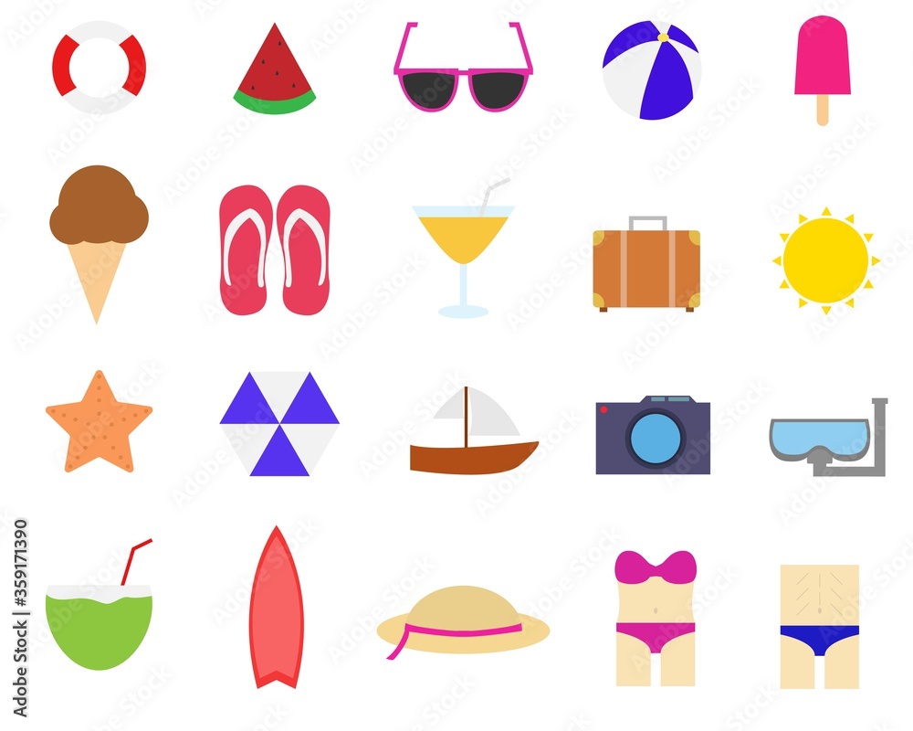 Illustration vector design of Summer icon. 20 icon set. Illustration vector design of Summer icon. 20 icon set.