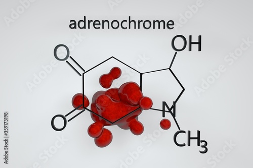 Structural formula of Adrenochrome. Adrenochrome is a chemical compound produced by the oxidation of adrenaline. 3D rendering  photo