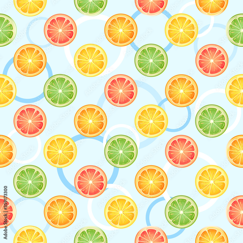 Seamless pattern of circles and citruses