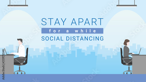 Social distancing concept. Office workplace