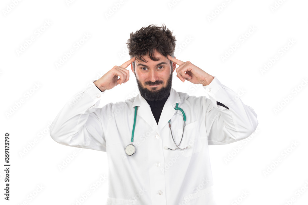 Young doctor with beard wearing a medical gown Young doctor with beard wearing a medical gown