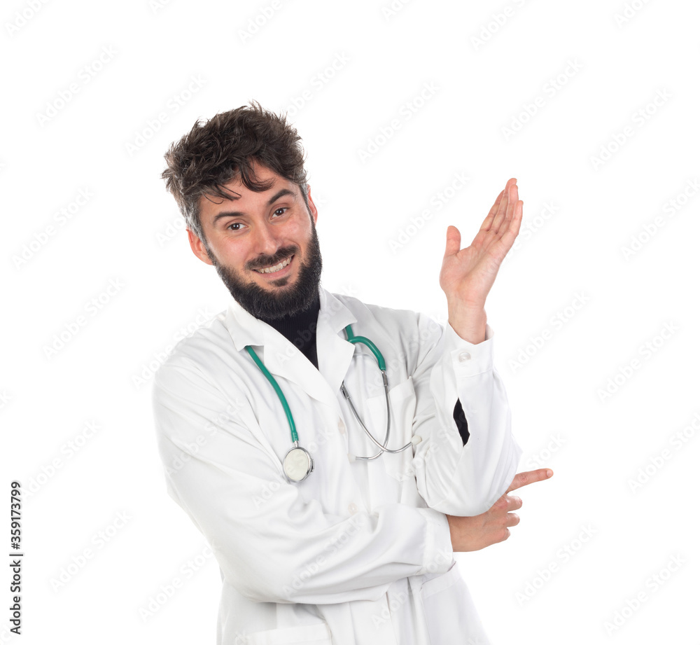 Young doctor with beard wearing a medical gown Young doctor with beard wearing a medical gown