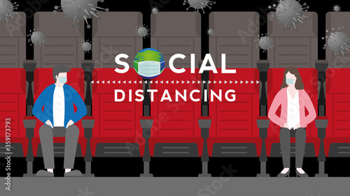 Social distancing concept. Movie theater