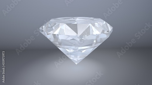 Shiny brilliant diamond placed on gray background. 3D render 