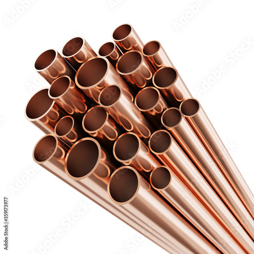 Copper pipes isolated on white background. Clipping path included. 