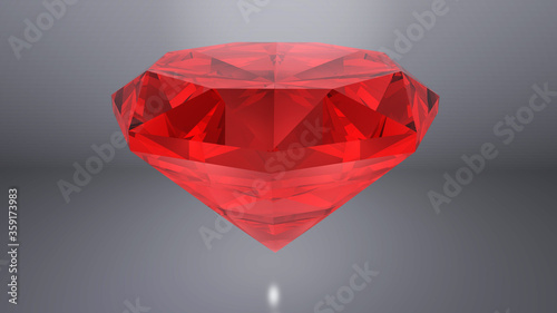Red Ruby diamond placed on gray background. 3D render 