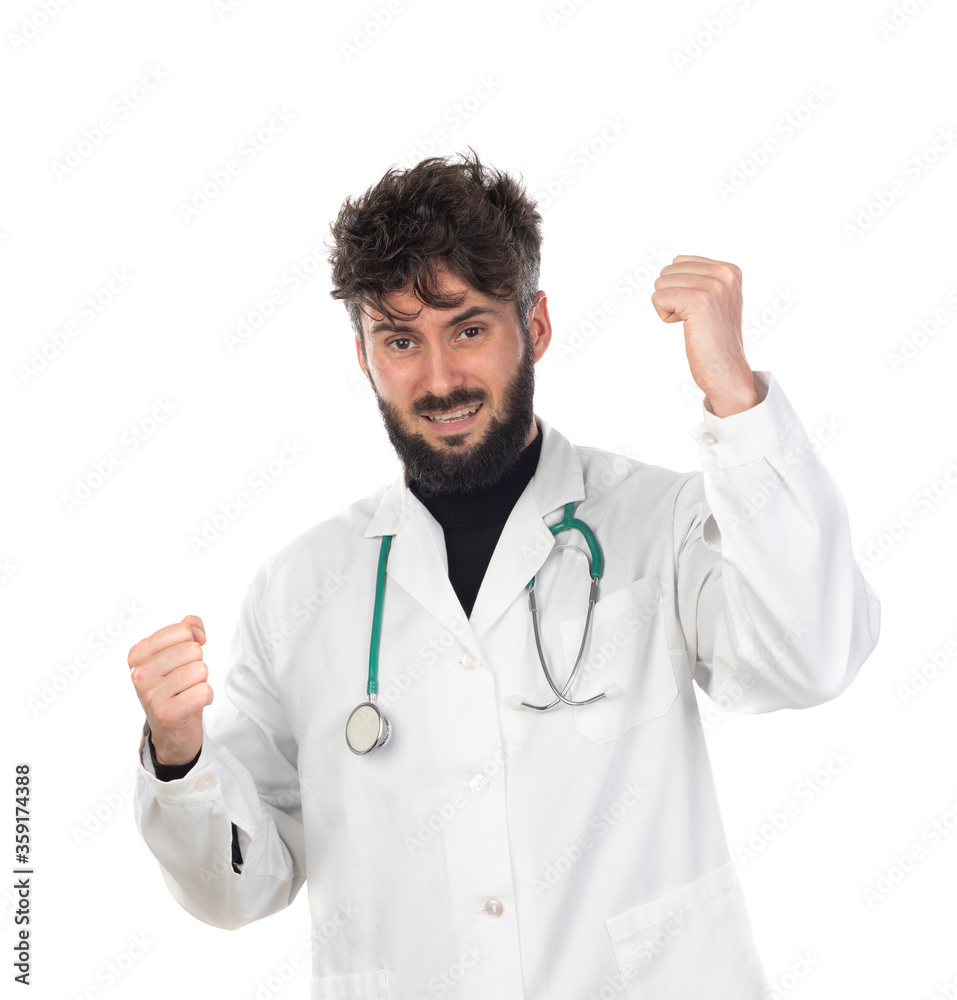Young doctor with beard wearing a medical gown Young doctor with beard wearing a medical gown