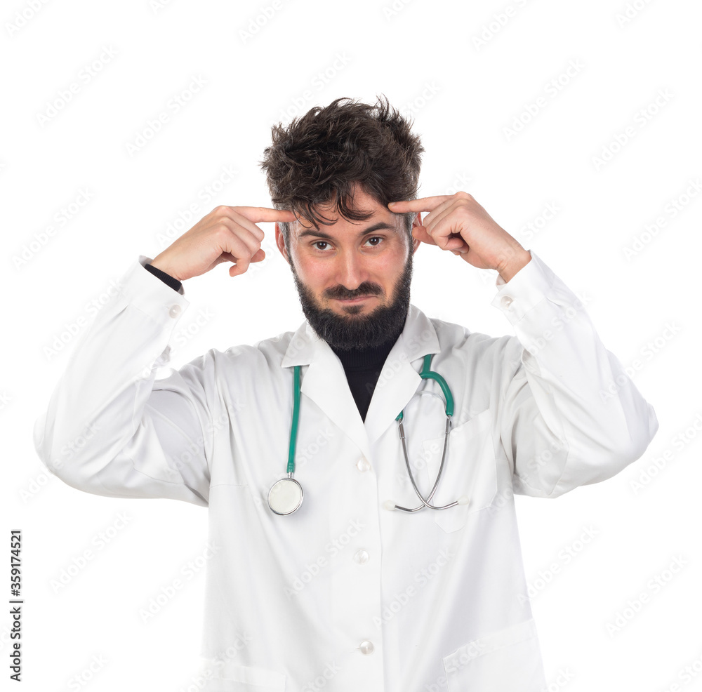 Young doctor with beard wearing a medical gown Young doctor with beard wearing a medical gown