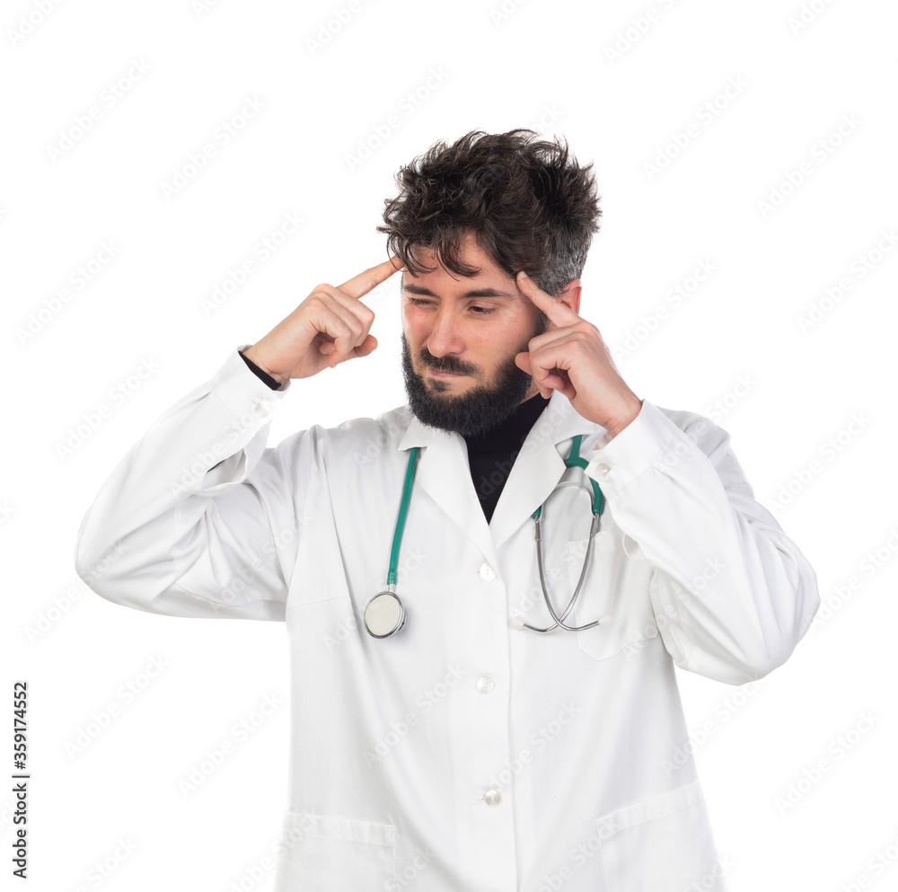 Young doctor with beard wearing a medical gown Young doctor with beard wearing a medical gown