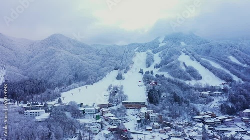 Aerial shot Winter Mount Zao snow at Yamakata, Japan.