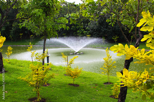 Fototapeta Naklejka Na Ścianę i Meble -  The fountain springs up into bubbles in the park