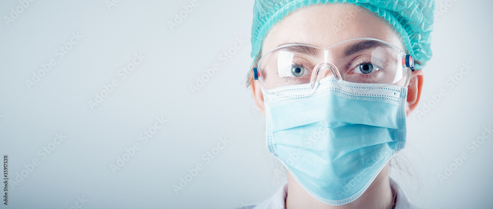 Medical Surgical Doctor and Health Care, Portrait of Surgeon Doctor in PPE Equipment on Isolated Background. Medicine Female Doctors Wearing Face Mask and Cap for Patients Surgery Work. Medic Hospital Medical Surgical Doctor and Health Care, Portrait of Surgeon Doctor in PPE Equipment on Isolated Background. Medicine Female Doctors Wearing Face Mask and Cap for Patients Surgery Work. Medic Hospital