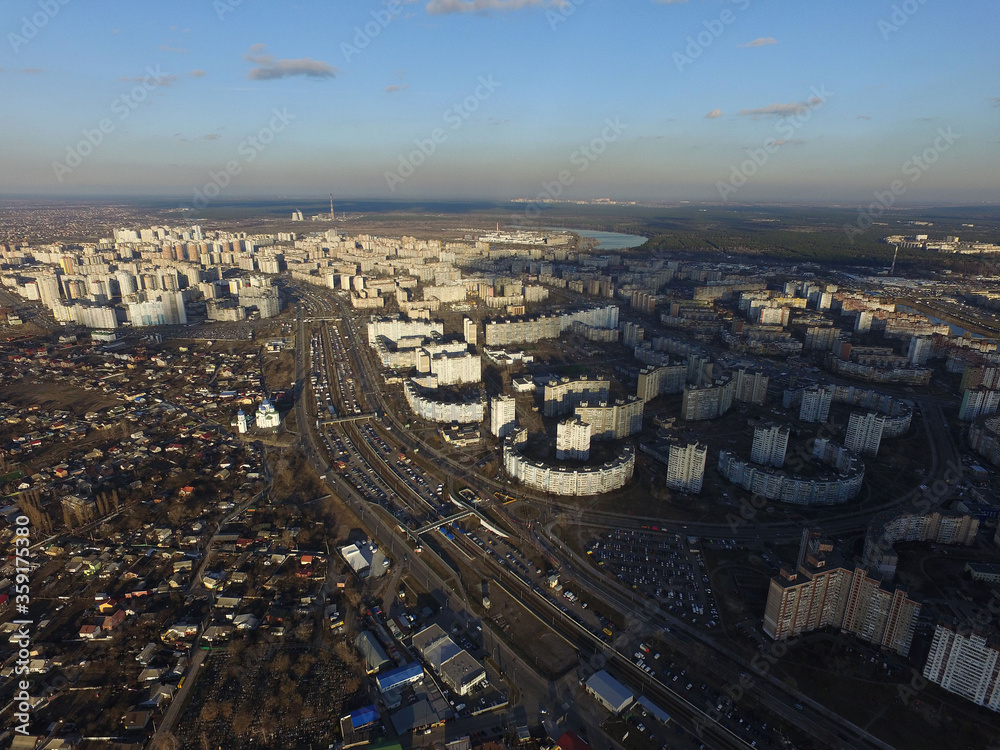 Obraz premium Aerial view of the saburb landscape (drone image). Near Kiev
