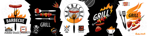 Set of vector icons for barbecue and grill