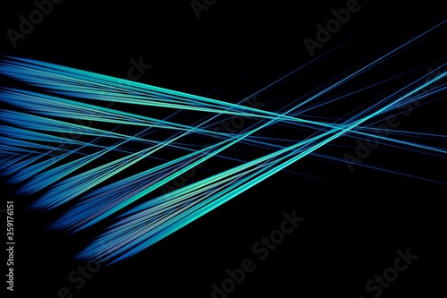 Blue lines in the form of feathers, abstract background for design and decoration.