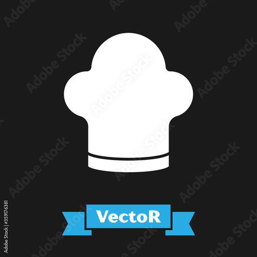 White Chef hat icon isolated on black background. Cooking symbol. Cooks hat. Vector.