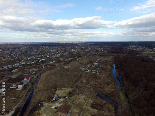 Aerial view of the saburb landscape (drone image). Near Kiev photo