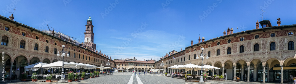 Panoramic view of the Ducale square in Vigevano