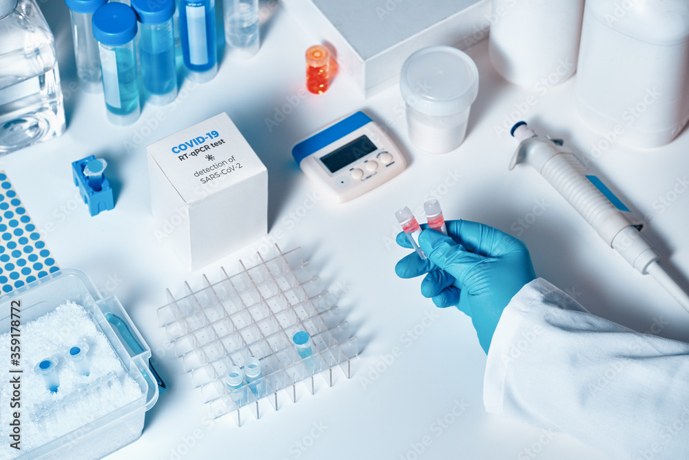 Quick novel COVID-19 coronavirus test kit. 2019 nCoV pcr diagnostics kit. The kit detects covid19 virus in patients samples. Тesting system for real-time PCR amplification.