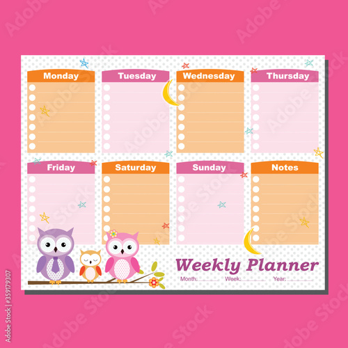 cute owl weekly planner for kids