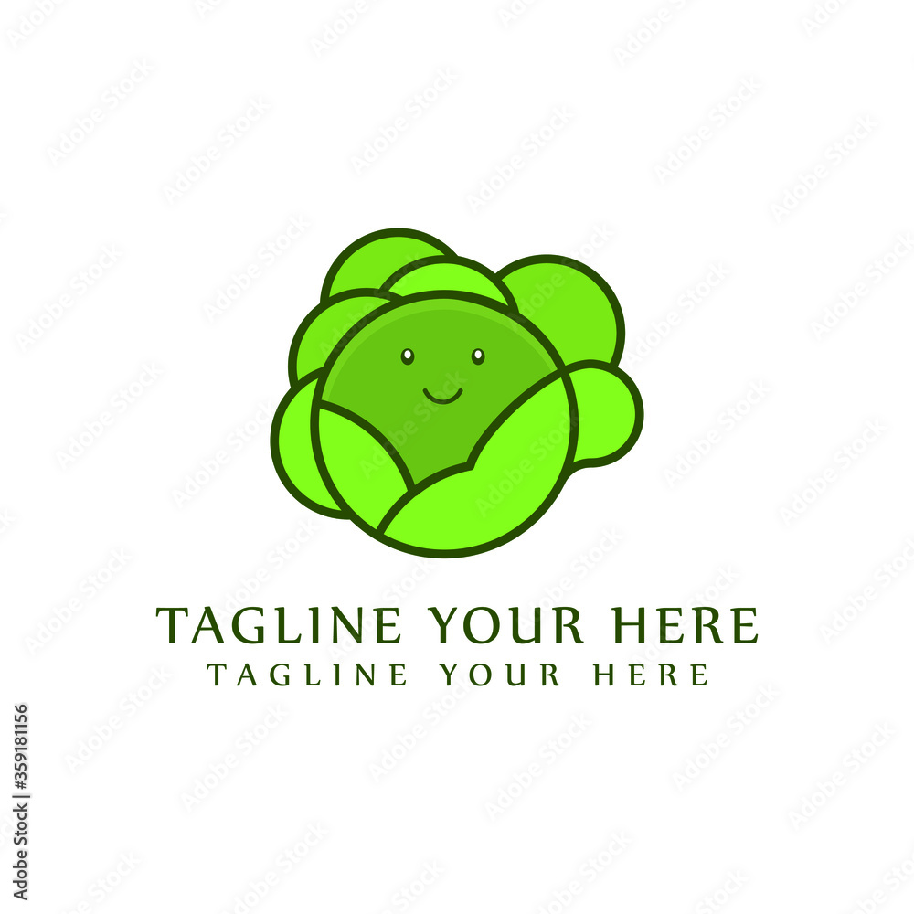 caracter Cabbage with big bright green leaves. Fresh and healthy food. Vegetarian nutrition. Organic ingredient for salad. Flat vector icon caracter Cabbage with big bright green leaves. Fresh and healthy food. Vegetarian nutrition. Organic ingredient for salad. Flat vector icon
