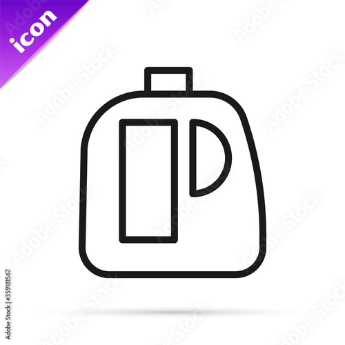 Black line Plastic bottles for laundry detergent, bleach, dishwashing liquid or another cleaning agent icon isolated on white background. Vector Illustration.