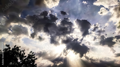 sun rays and clouds, hidden sun behind the clouds photo