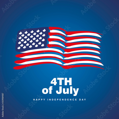 USA flag abstract wavy Happy 4th of July Independence Day blue background banner