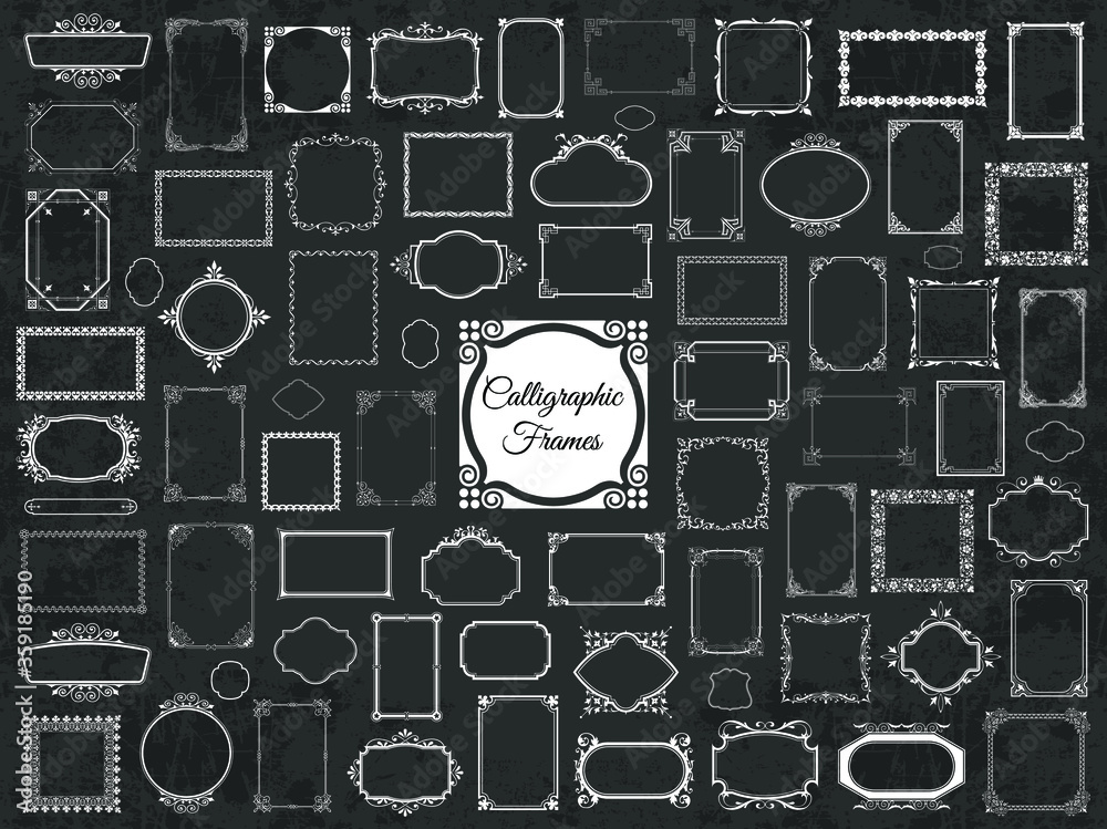 Fototapeta premium Mega collection of various decorative calligraphic frames on chalkboard background
