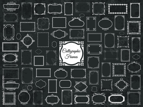 Mega collection of various decorative calligraphic frames on chalkboard background