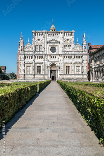 The beautiful facade of the Certosa of Pavia