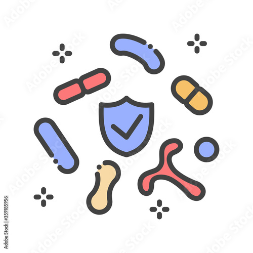 Human healthy intestinal microflora color line icon. Microscopic bacterias in Intestine. Sign for web page, mobile app, button, logo. Vector isolated element. Editable stroke.