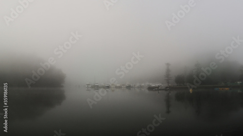 Early morning foggy view of Cowan creek, Bobbin Head, Ku-ring-gai Chase National Park, New South Wales, Australia photo