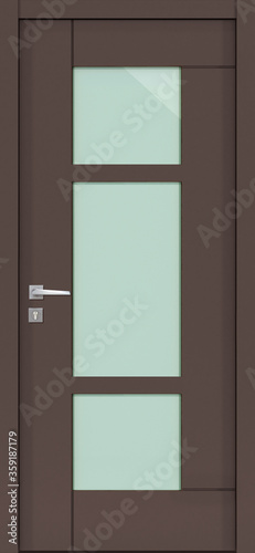 Door texture, dark brown color with glass, for modern interior  3D render