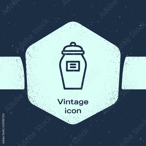 Grunge line Funeral urn icon isolated on blue background. Cremation and burial containers, columbarium vases, jars and pots with ashes. Monochrome vintage drawing. Vector.