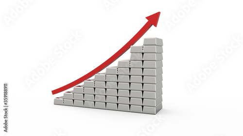 High graph of the silver price. 3D rendering. Stock image.